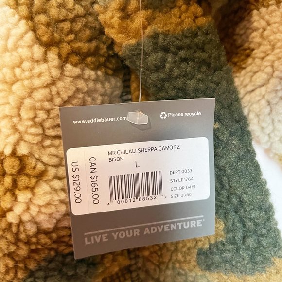 Eddie Bauer Chilali Faux Shearling Full-Zip Mock Neck Camo L - Picture 4 of 7